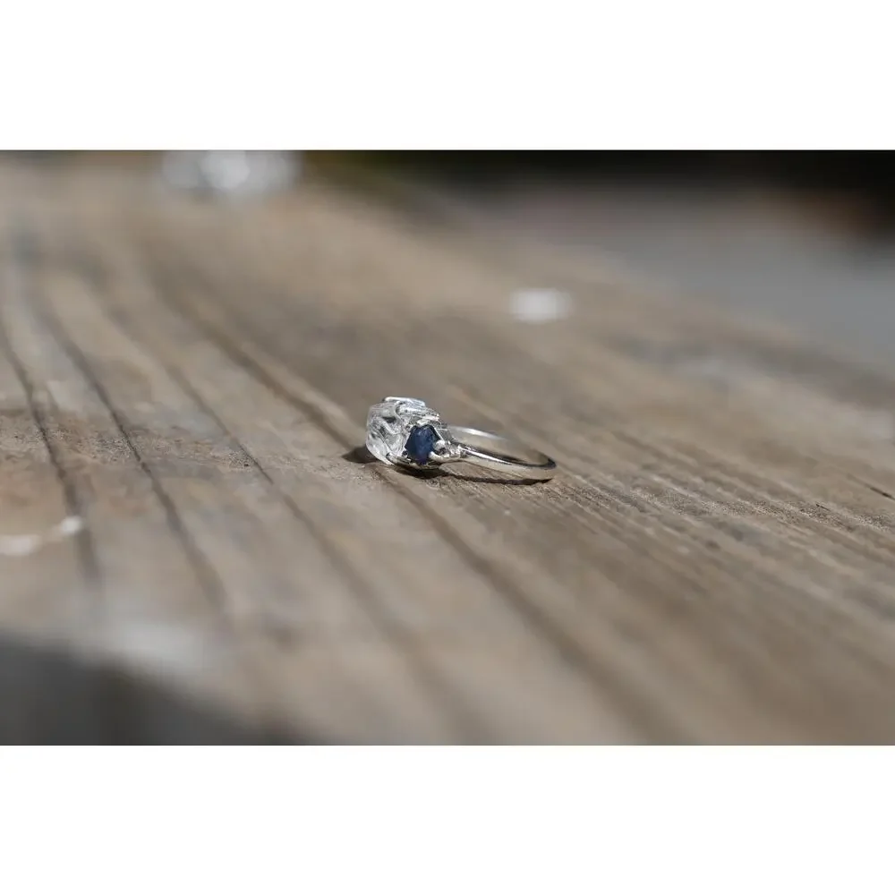 Engagement ring Burmese Sapphire and Lake County Diamond Sterling Silver Ring